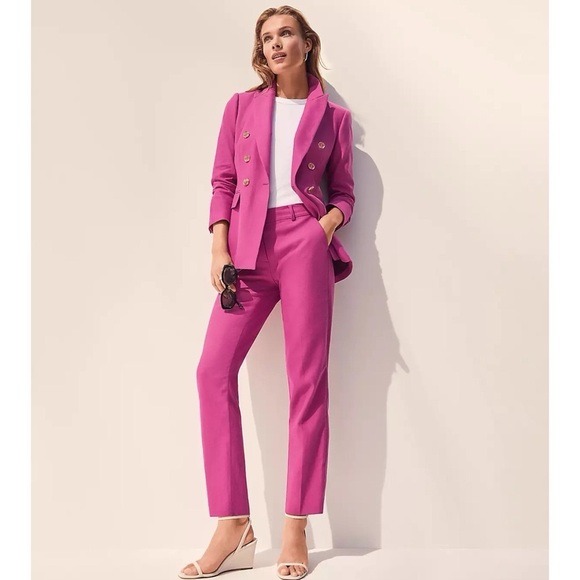 Loft Riveria Slim Pants Linen Blend Magenta Shadow Size 12 - Picture 2 of 12